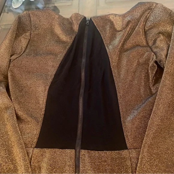 Alice + Olivia Gold Bronze Dress Back Mesh Detail size 6 - Picture 15 of 15